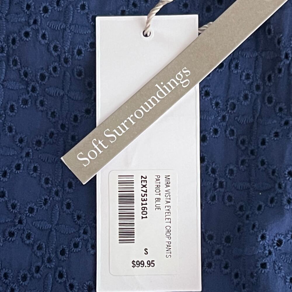 Soft Surroundings “Mira Vista Eyelet Crop Pants” in Patriot Blue Size Small NWT - Picture 12 of 15